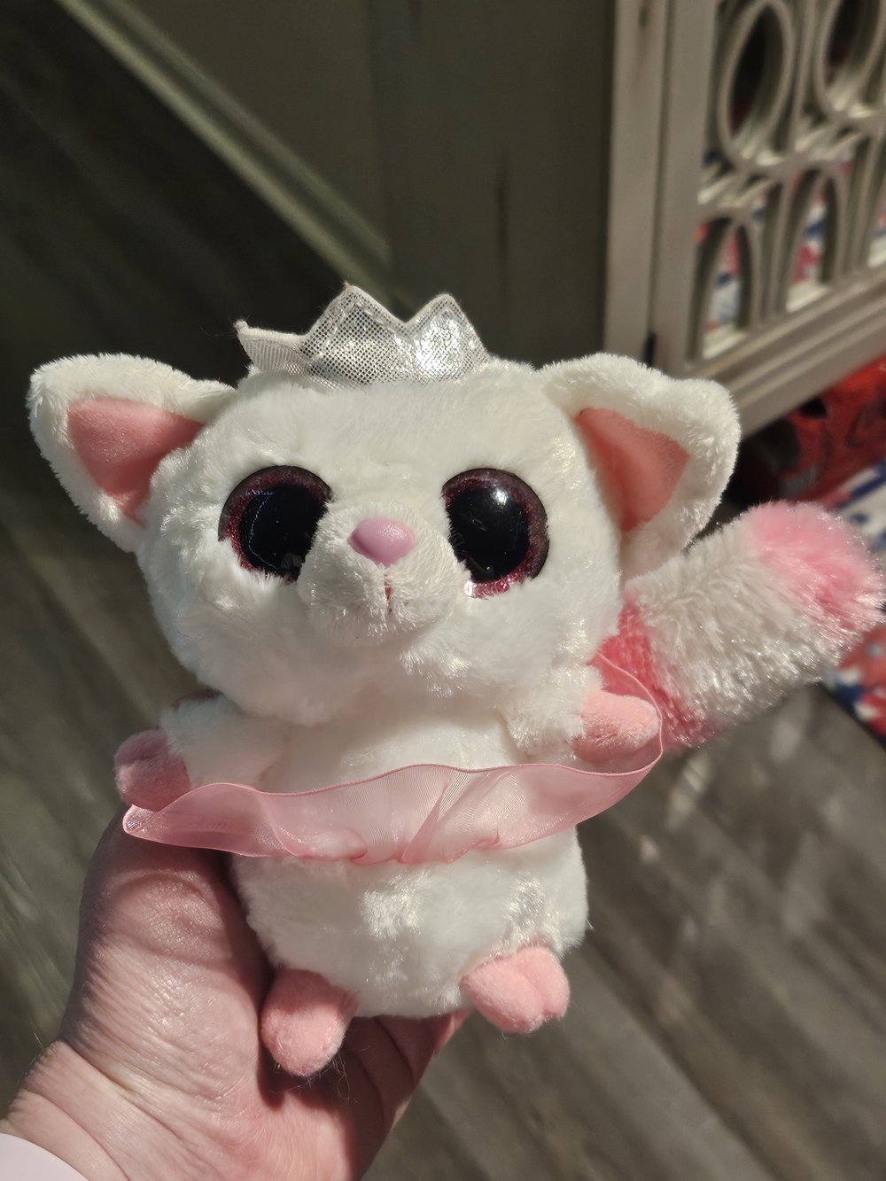 White & Pink Plush Kitty with Sparkle Crown
